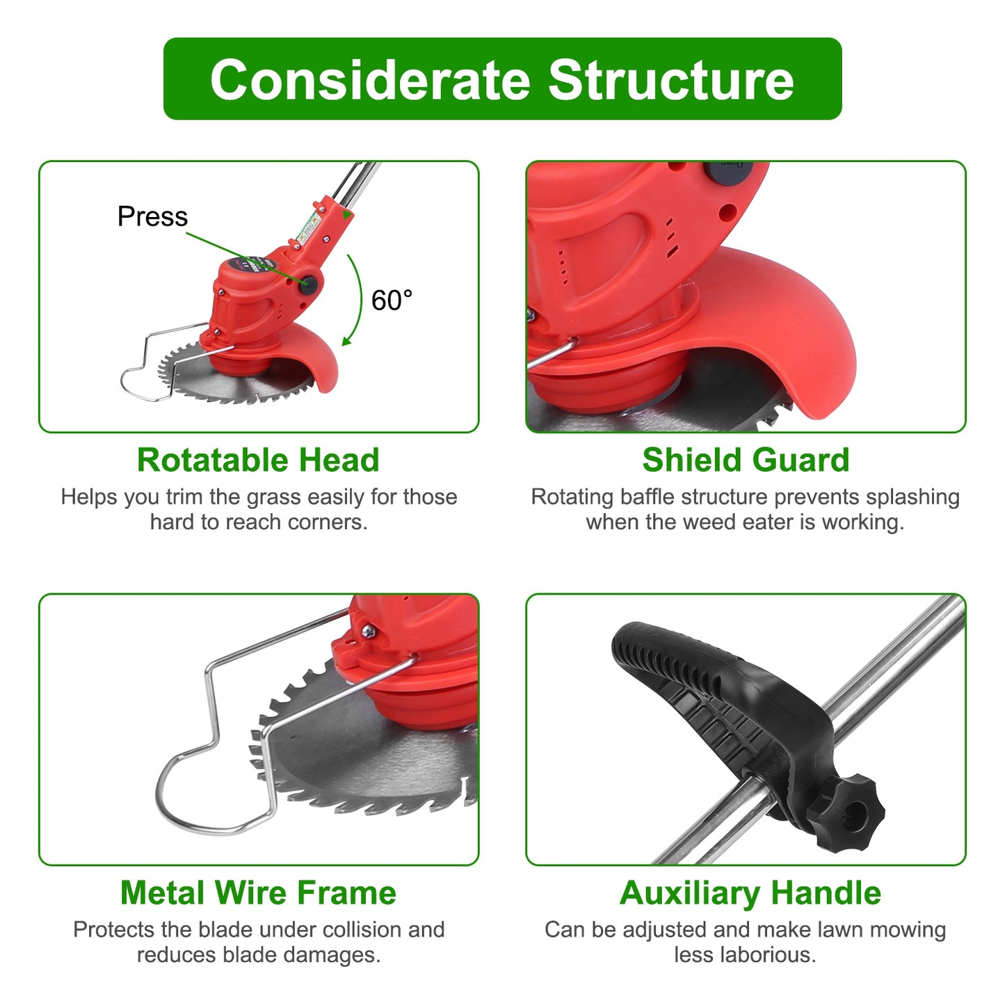 Cordless Grass Trimmer Kit with Blades Batteries & Accessories for Lawn Maintenance