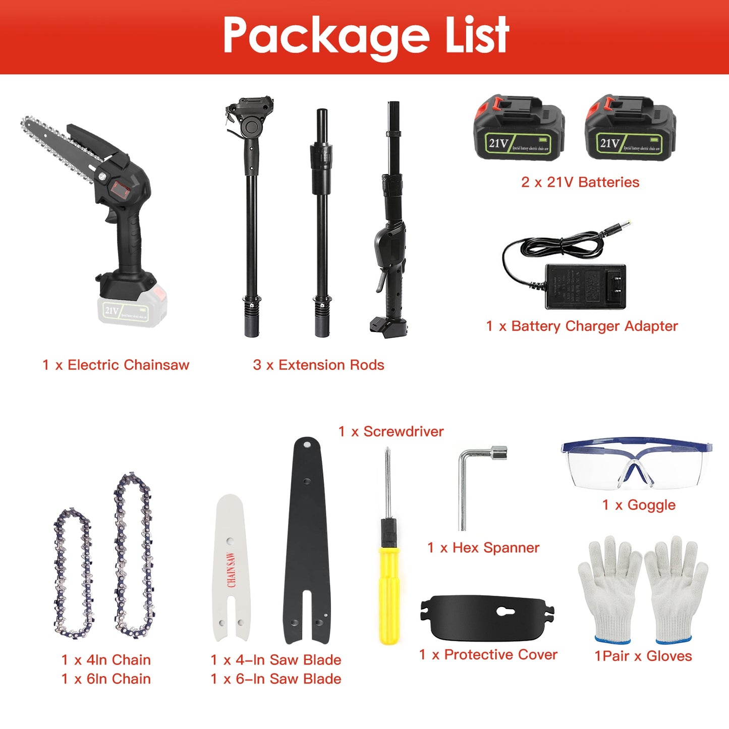 Cordless 2-in-1 Pole Saw & Mini Chainsaw Set with 2 Batteries for Tree Trimming