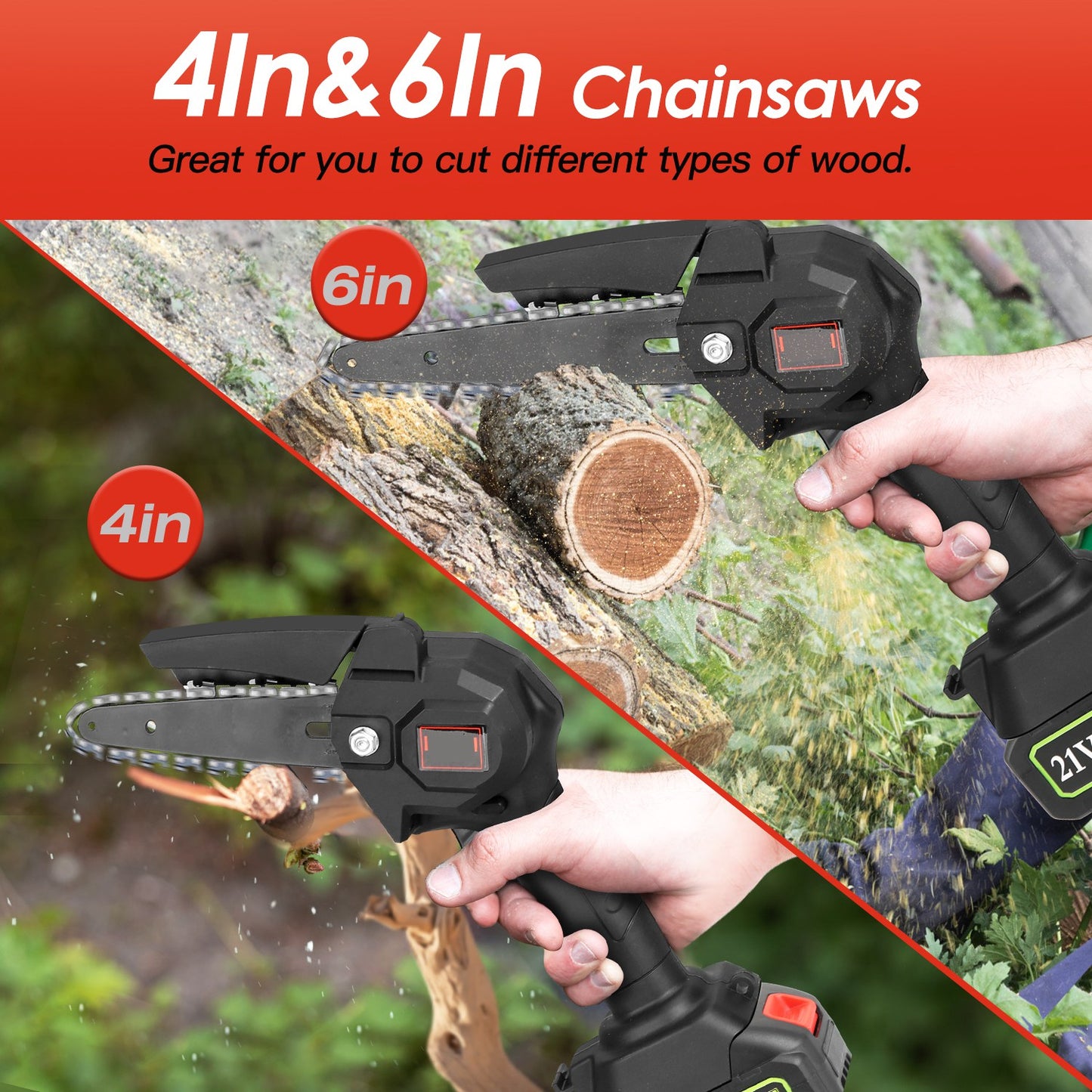 Cordless 2-in-1 Pole Saw & Mini Chainsaw Set with 2 Batteries for Tree Trimming