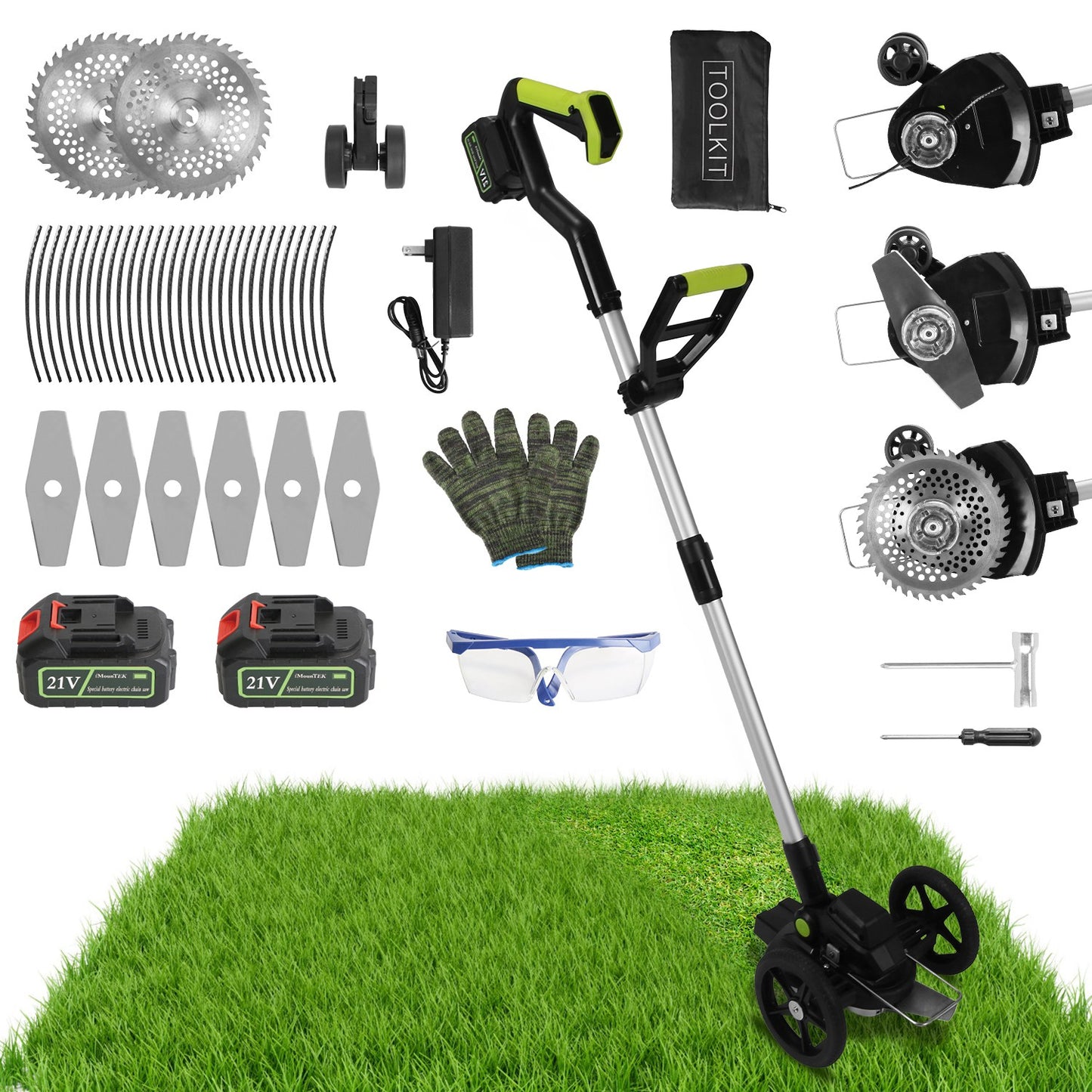 Cordless Weed Edger Trimmer Kit with 2 Batteries, Rotatable Head, 3 Blades