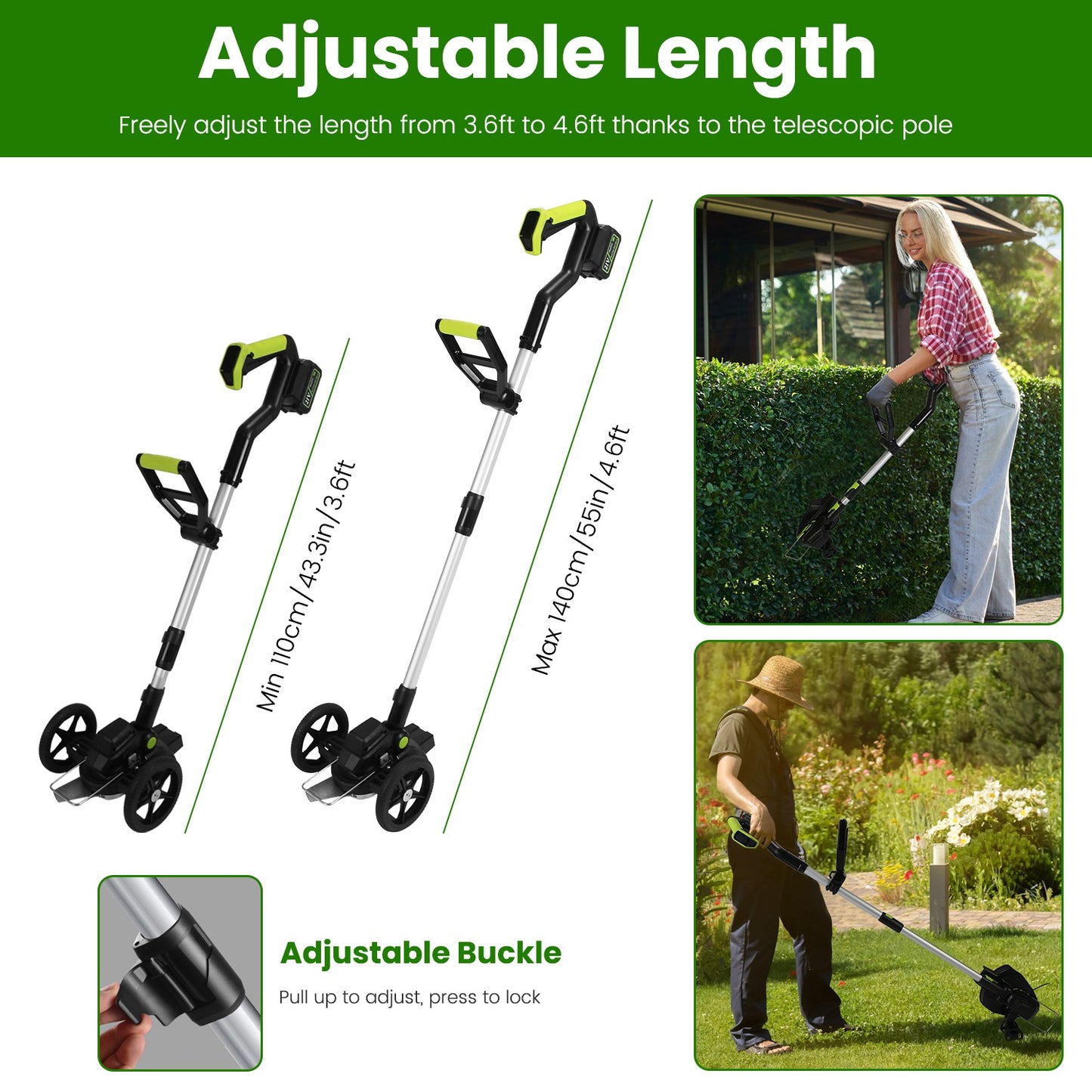 Cordless Weed Edger Trimmer Kit with 2 Batteries, Rotatable Head, 3 Blades