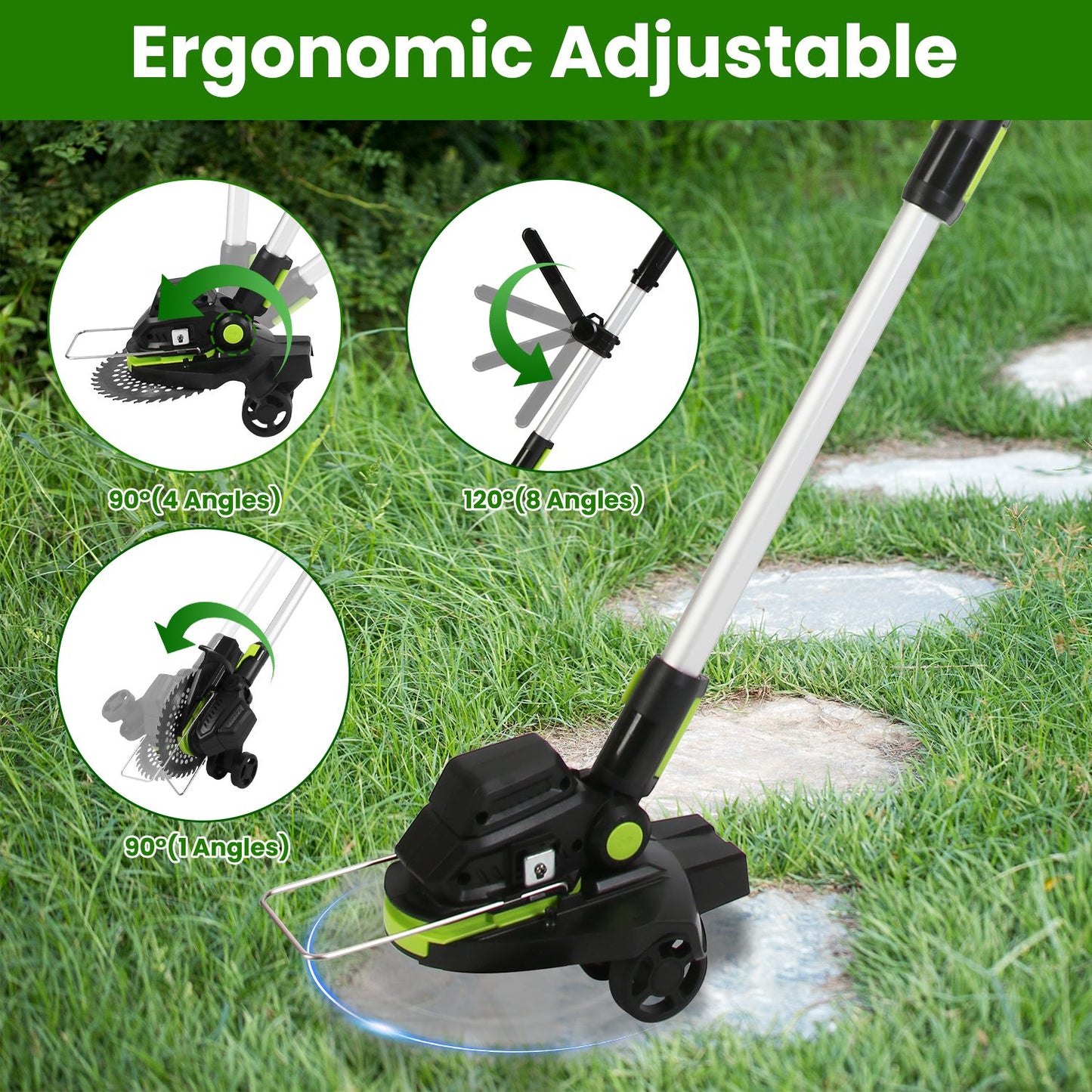 Cordless Weed Edger Trimmer Kit with 2 Batteries, Rotatable Head, 3 Blades