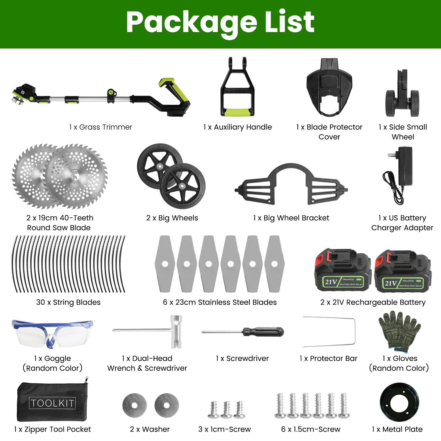 Cordless Weed Edger Trimmer Kit with 2 Batteries, Rotatable Head, 3 Blades