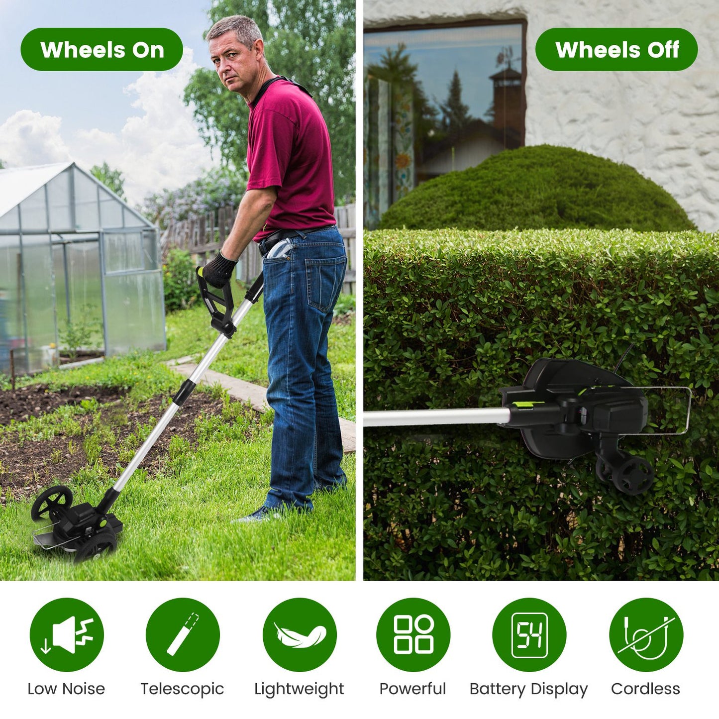 Cordless Weed Edger Trimmer Kit with 2 Batteries, Rotatable Head, 3 Blades