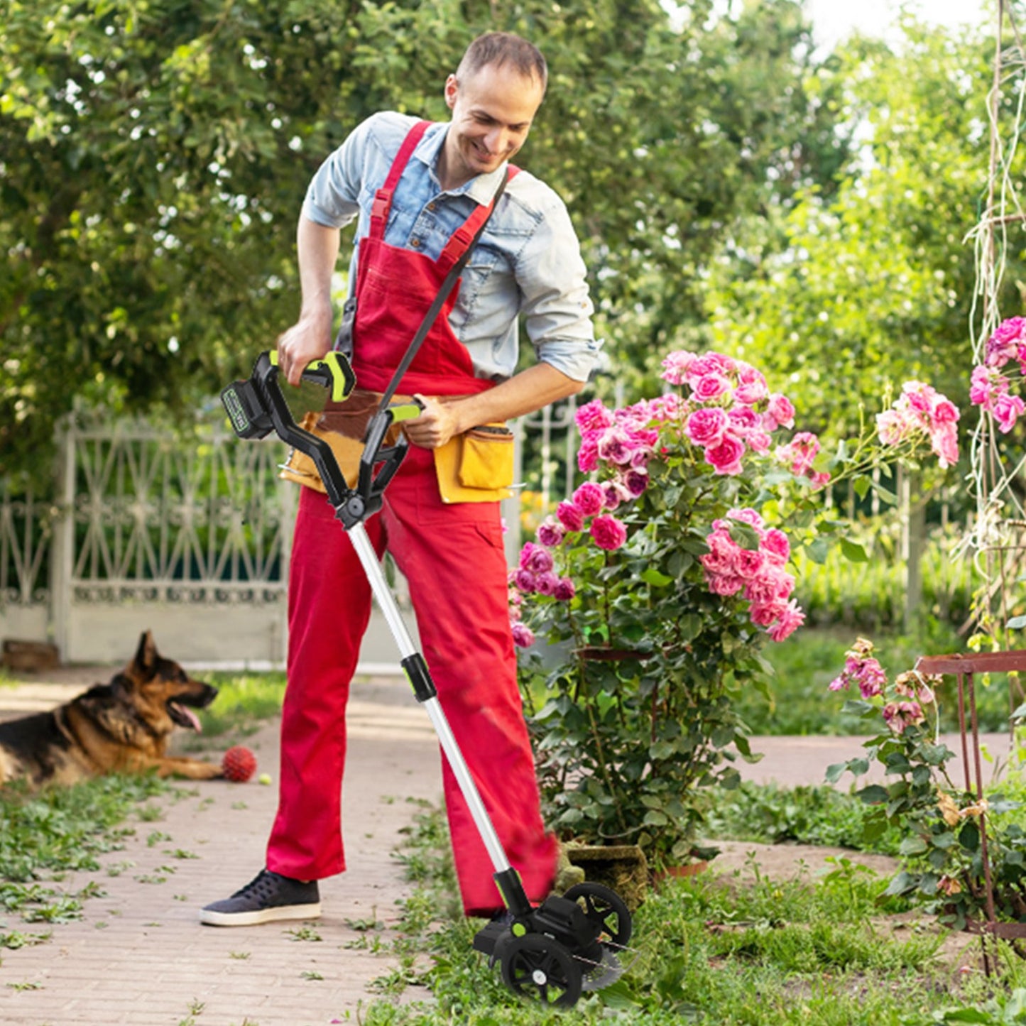 Cordless Weed Edger Trimmer Kit with 2 Batteries, Rotatable Head, 3 Blades