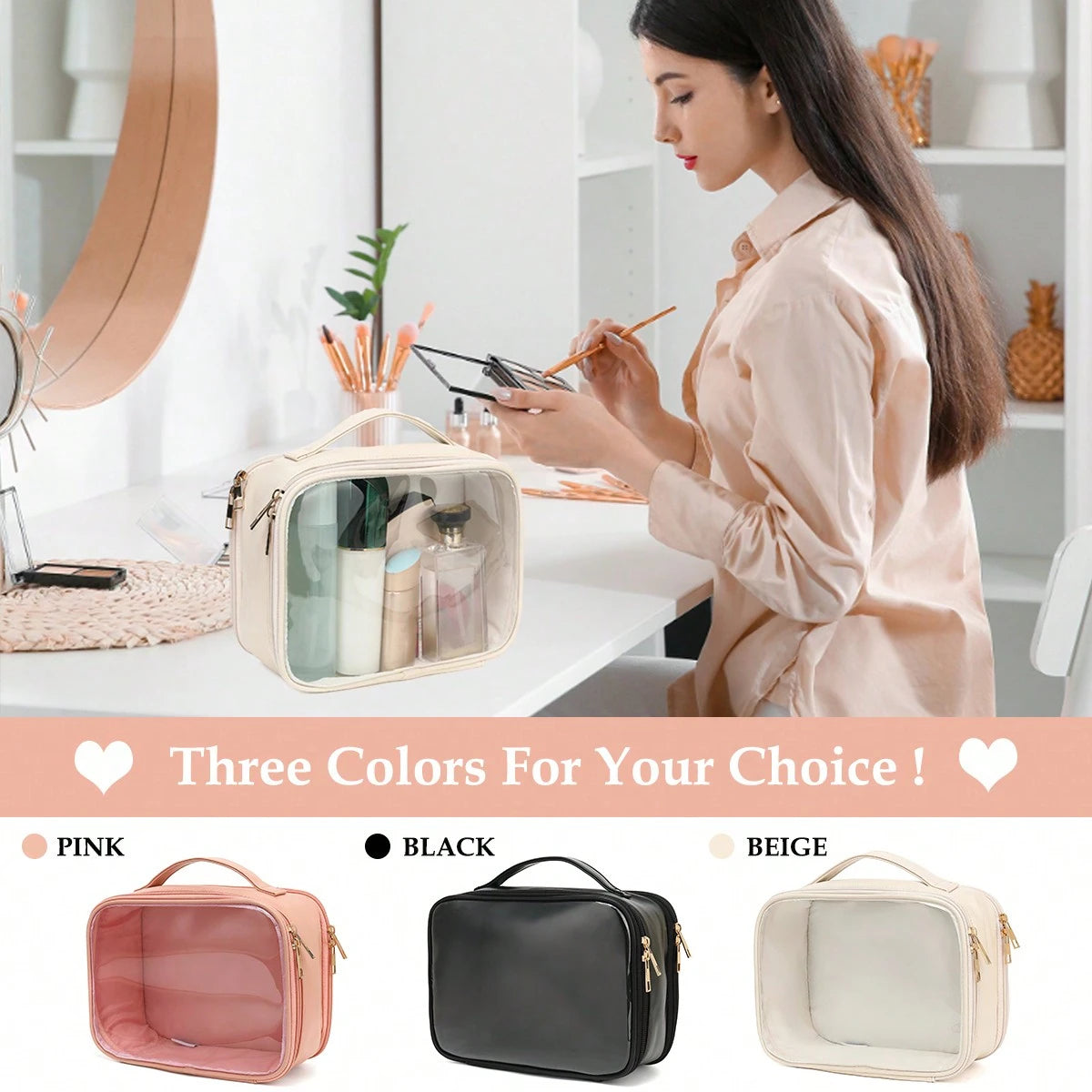 Clear Makeup Bag For Women, Cosmetic Travel Toiletry Bags Organizer