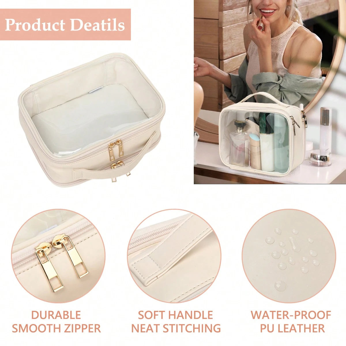 Clear Makeup Bag For Women, Cosmetic Travel Toiletry Bags Organizer