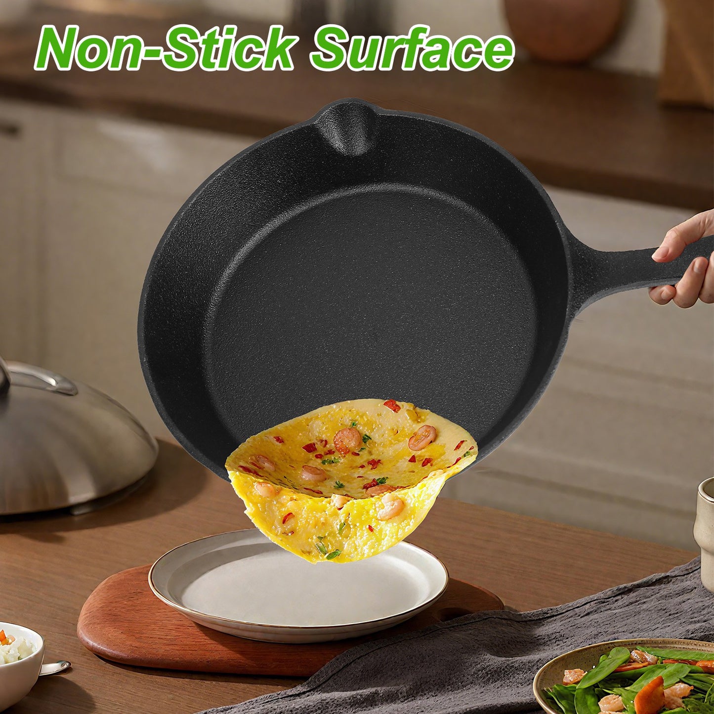 Pre-Seasoned Cast Iron Skillet Set - 3 Pcs (6in, 8in, 10in)