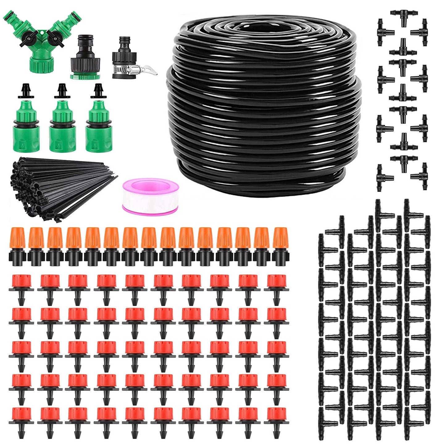 164Ft Drip Irrigation Kit for Garden & Patio Watering System Black