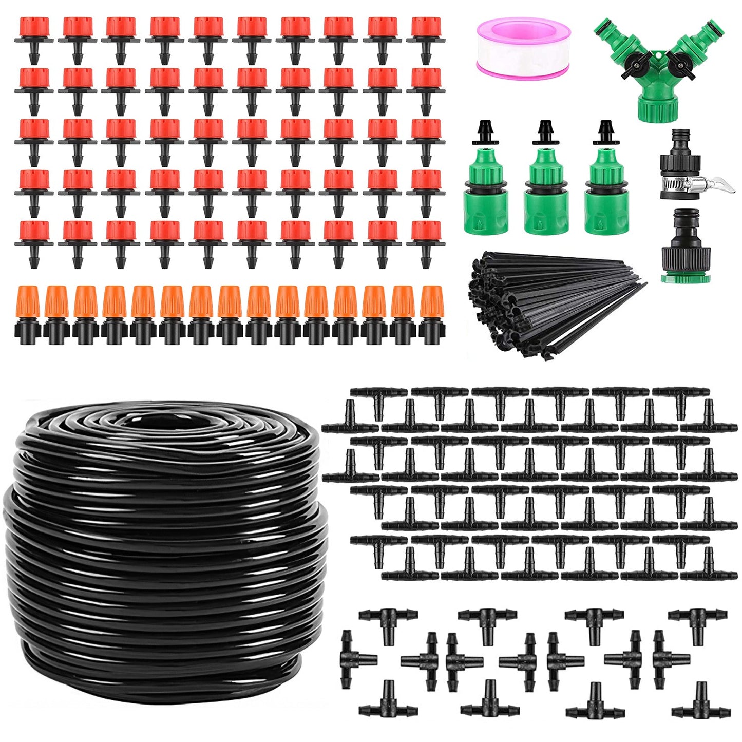164Ft Drip Irrigation Kit for Garden & Patio Watering System Black