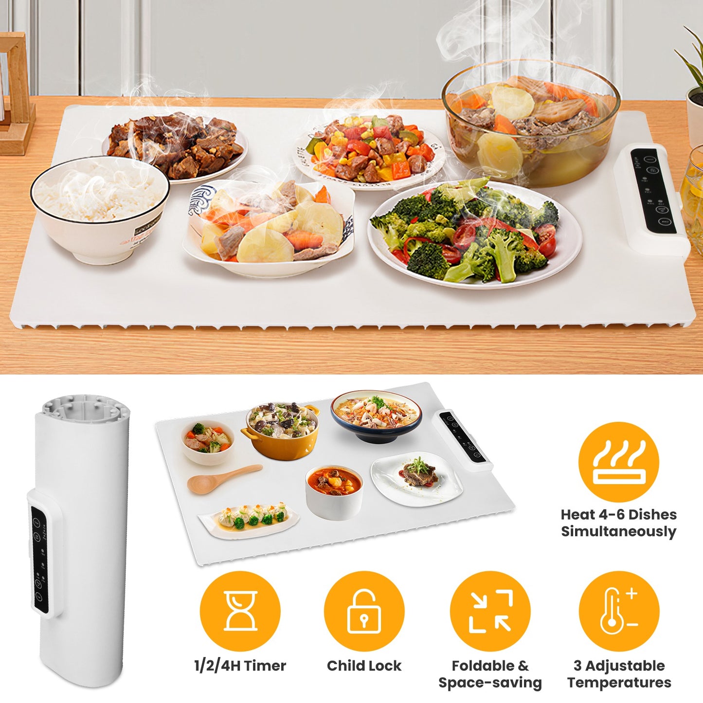 Electric Warming Tray with Adjustable Temperature Control - Creamy White