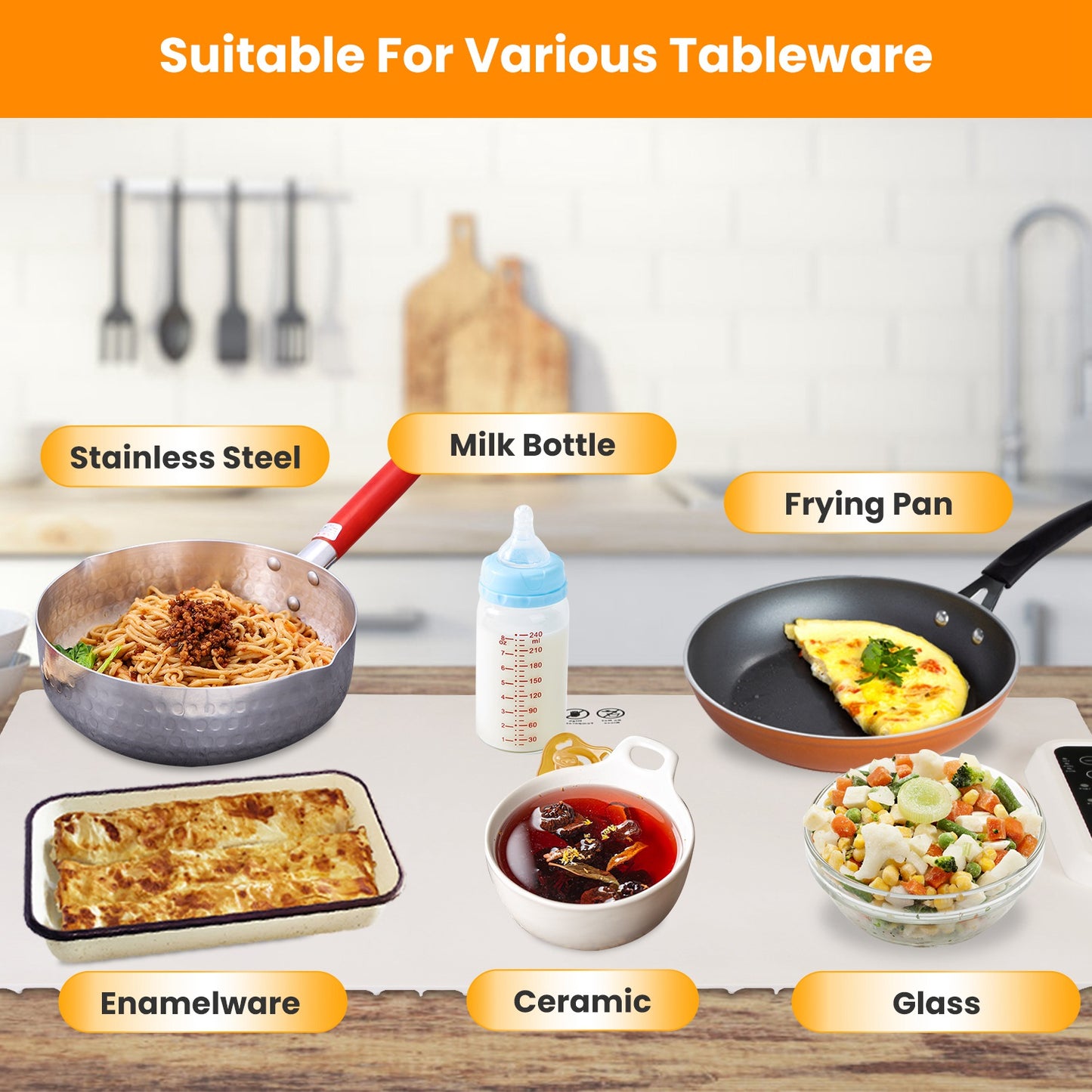 Electric Warming Tray with Adjustable Temperature Control - Creamy White