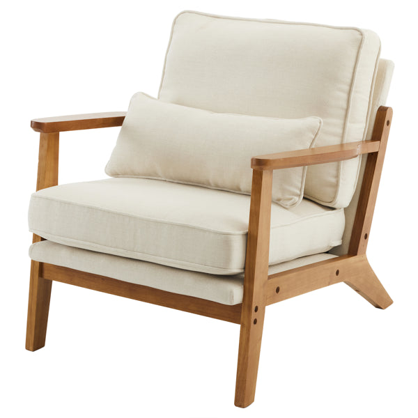 Oak Upholstered Lounge Chair - Off-White
