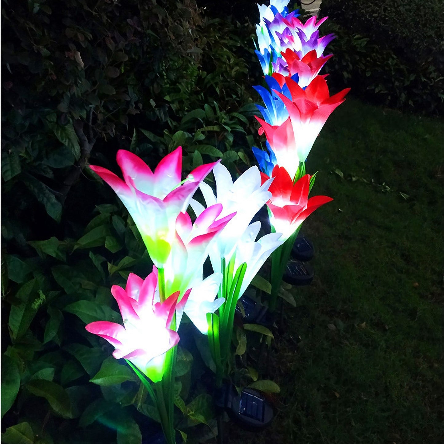 2Pcs Solar Lily Flower Pathway Lights Waterproof Outdoor Garden Decor