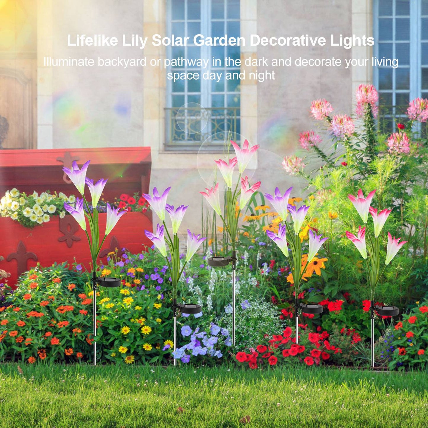 2Pcs Solar Lily Flower Pathway Lights Waterproof Outdoor Garden Decor
