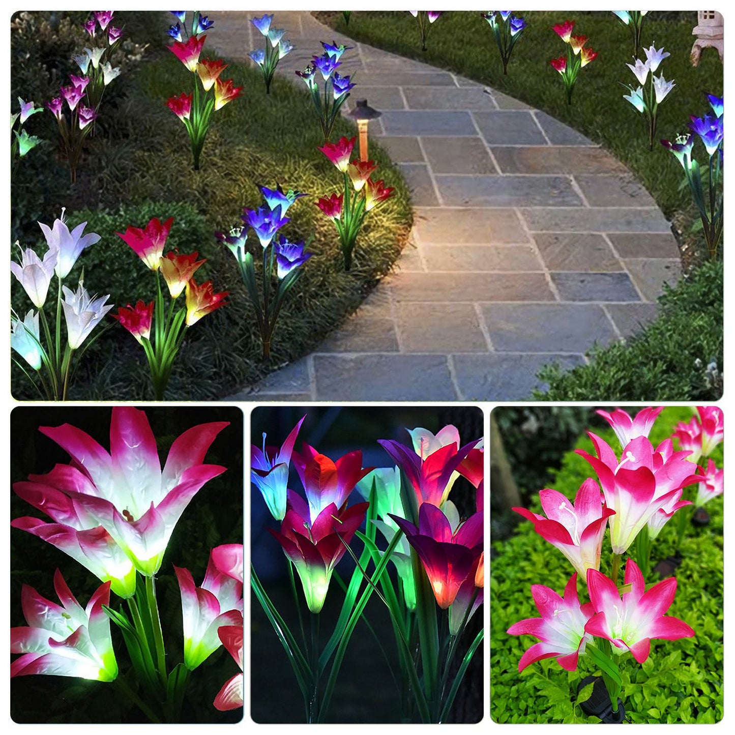 2Pcs Solar Lily Flower Pathway Lights Waterproof Outdoor Garden Decor