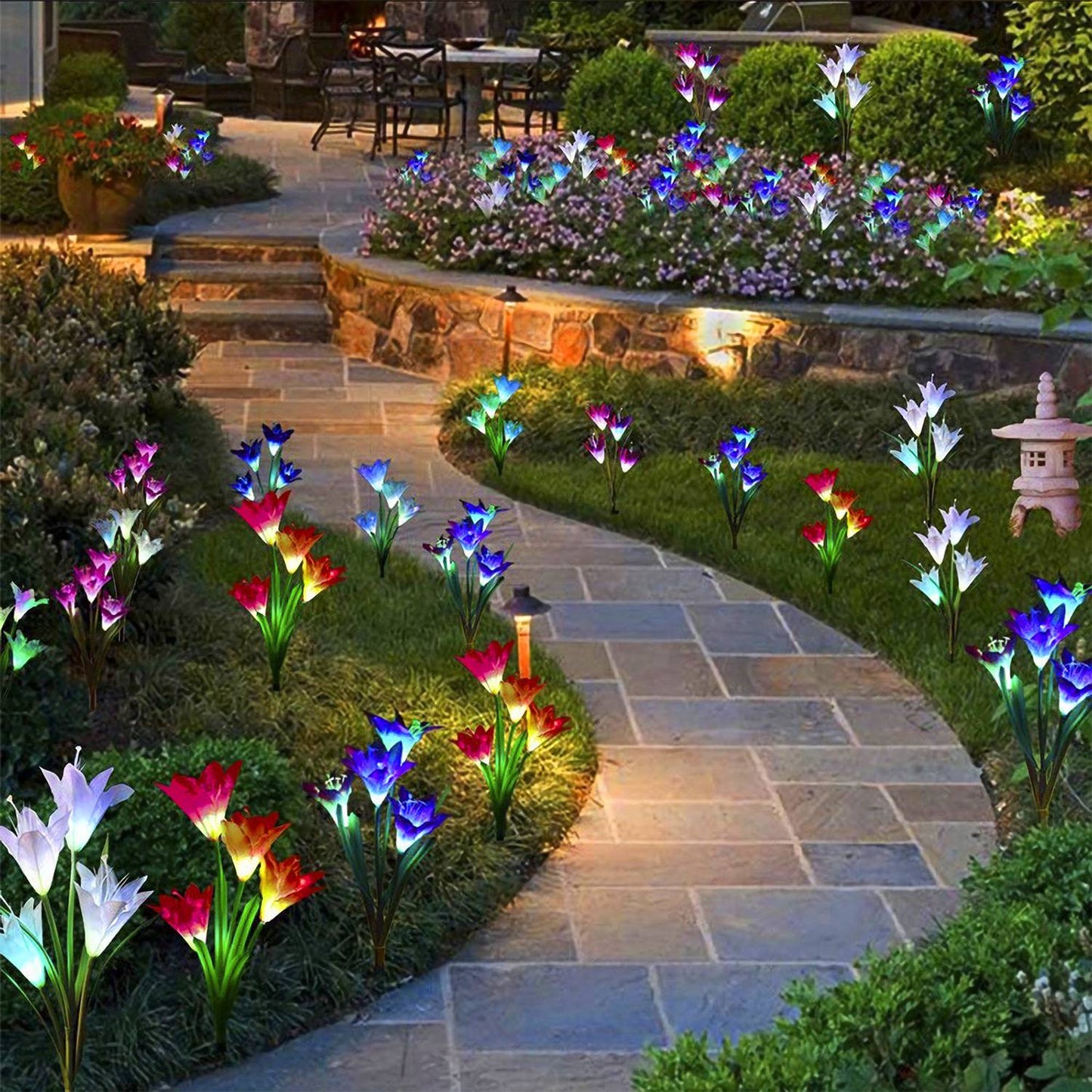 2Pcs Solar Lily Flower Pathway Lights Waterproof Outdoor Garden Decor