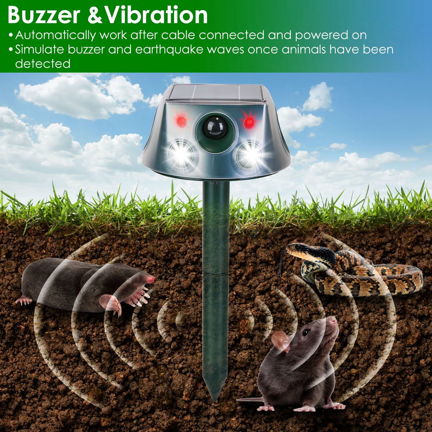 Ultrasonic Solar Animal Repeller with Motion Sensor - 1Pc