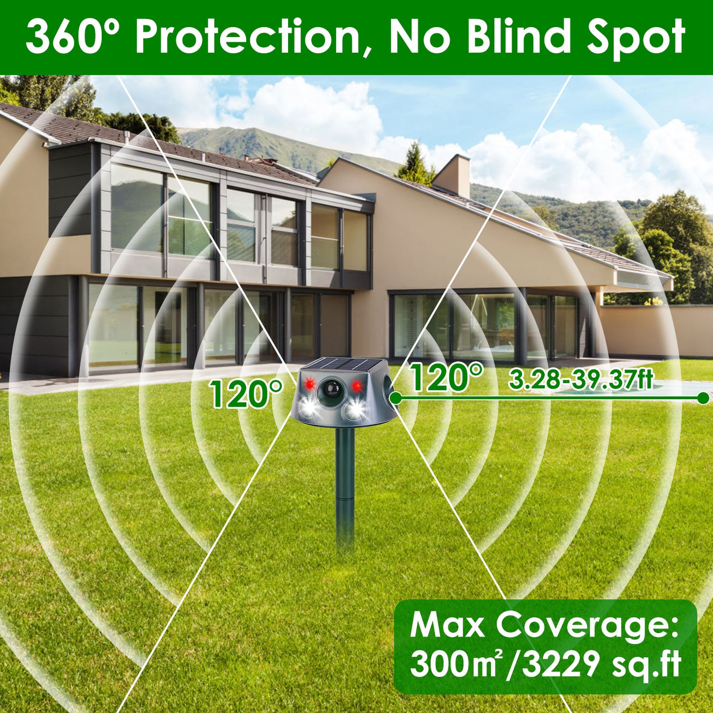 Ultrasonic Solar Animal Repeller with Motion Sensor - 1Pc