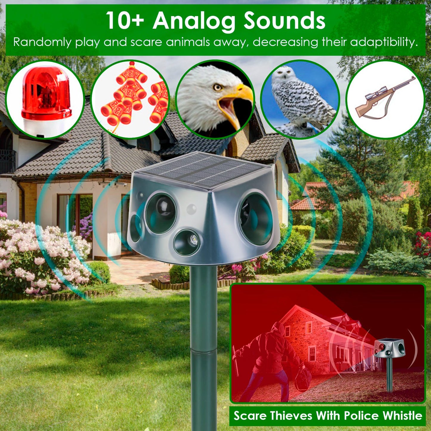 Ultrasonic Solar Animal Repeller with Motion Sensor - 1Pc