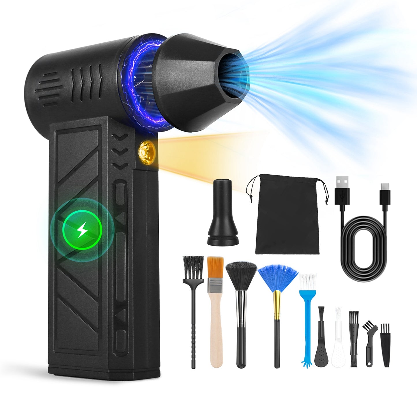 Rechargeable Cordless Air Duster with LED Light, 150000 RPM, 4 Speeds for PC & Car Cleaning