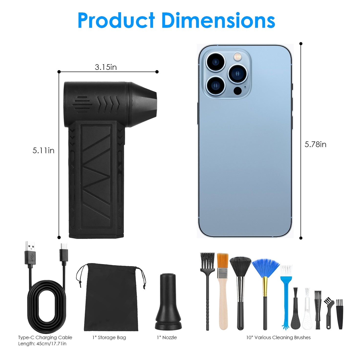 Rechargeable Cordless Air Duster with LED Light, 150000 RPM, 4 Speeds for PC & Car Cleaning
