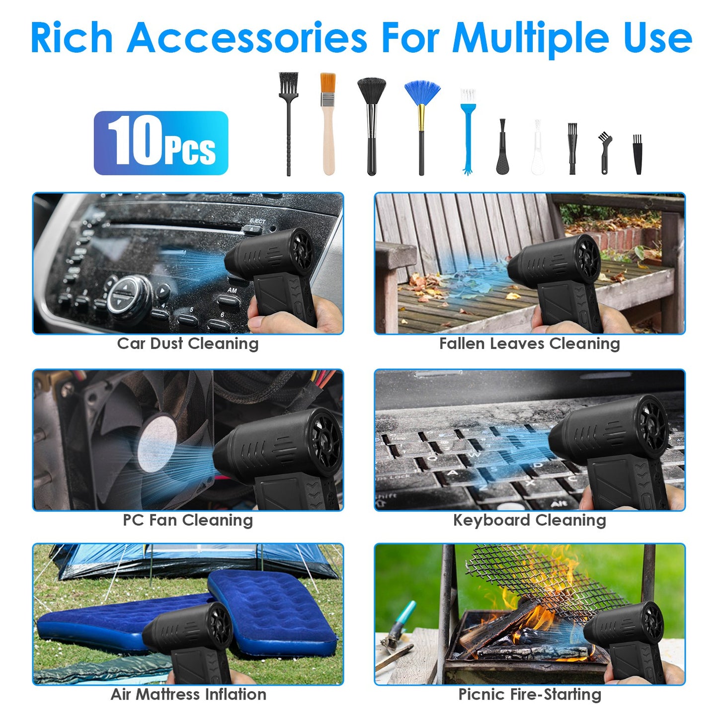 Rechargeable Cordless Air Duster with LED Light, 150000 RPM, 4 Speeds for PC & Car Cleaning