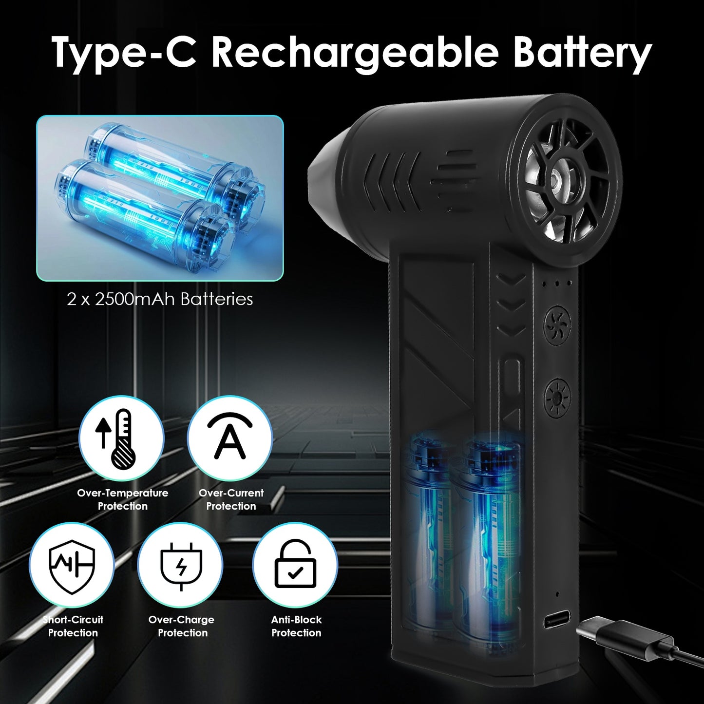 Rechargeable Cordless Air Duster with LED Light, 150000 RPM, 4 Speeds for PC & Car Cleaning
