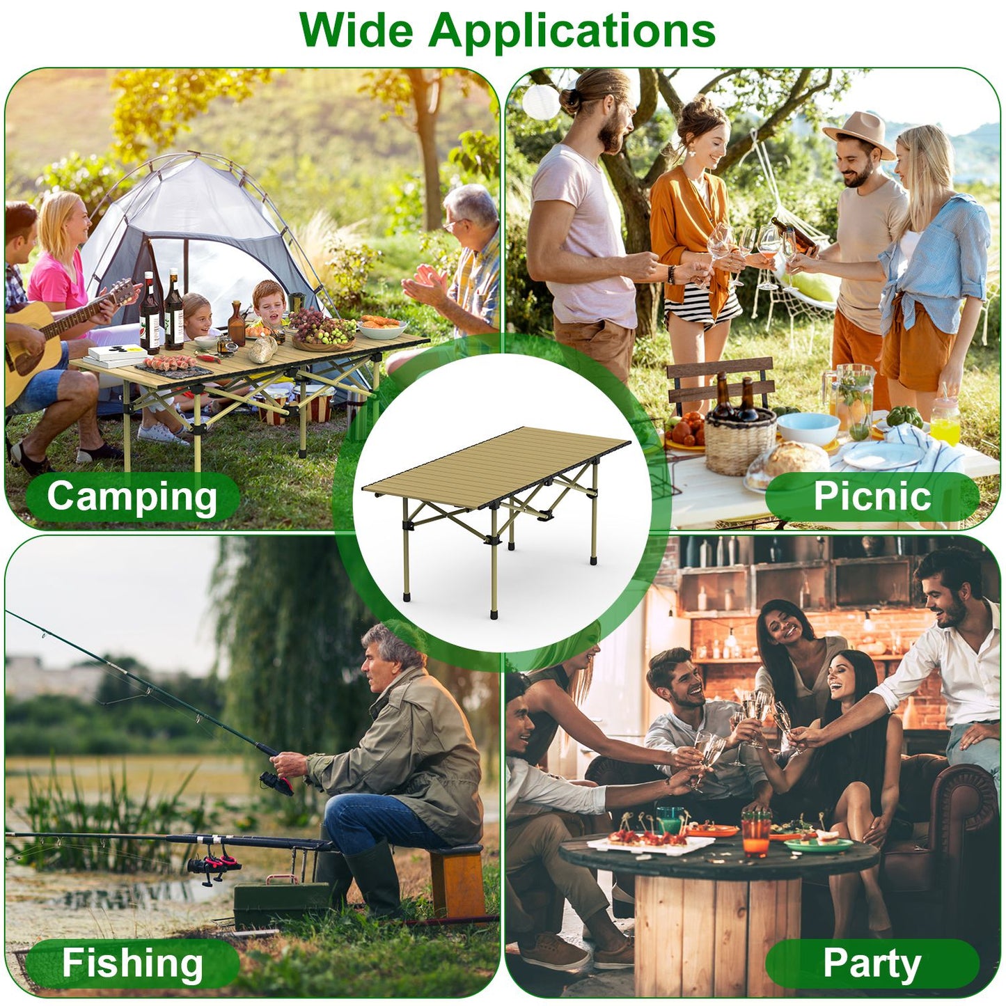 Portable Folding Camping Table - Lightweight Carbon Steel, Multiple Sizes