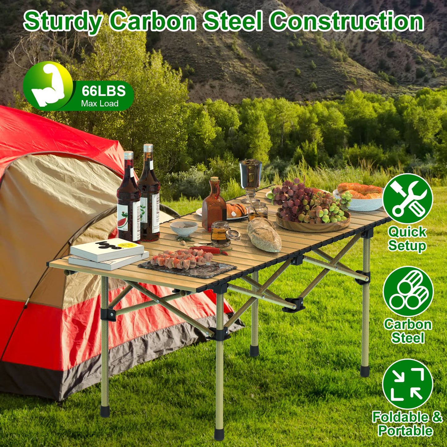 Portable Folding Camping Table - Lightweight Carbon Steel, Multiple Sizes