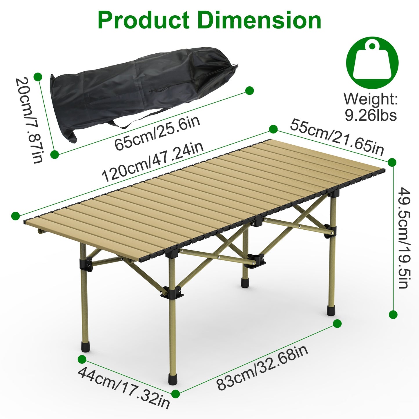 Portable Folding Camping Table - Lightweight Carbon Steel, Multiple Sizes