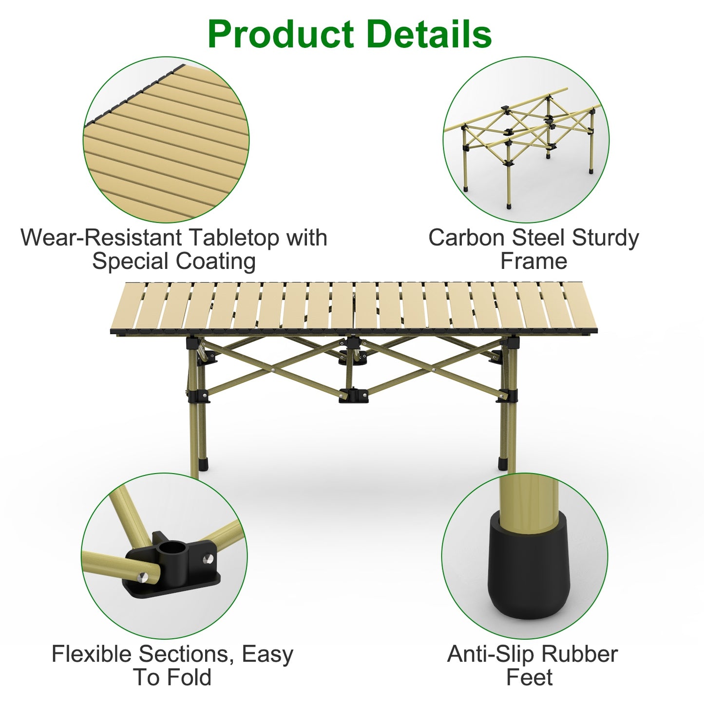 Portable Folding Camping Table - Lightweight Carbon Steel, Multiple Sizes