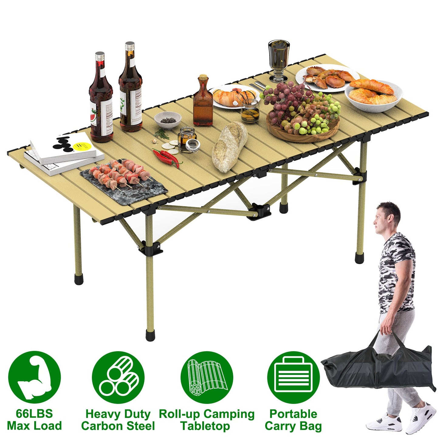Portable Folding Camping Table - Lightweight Carbon Steel, Multiple Sizes