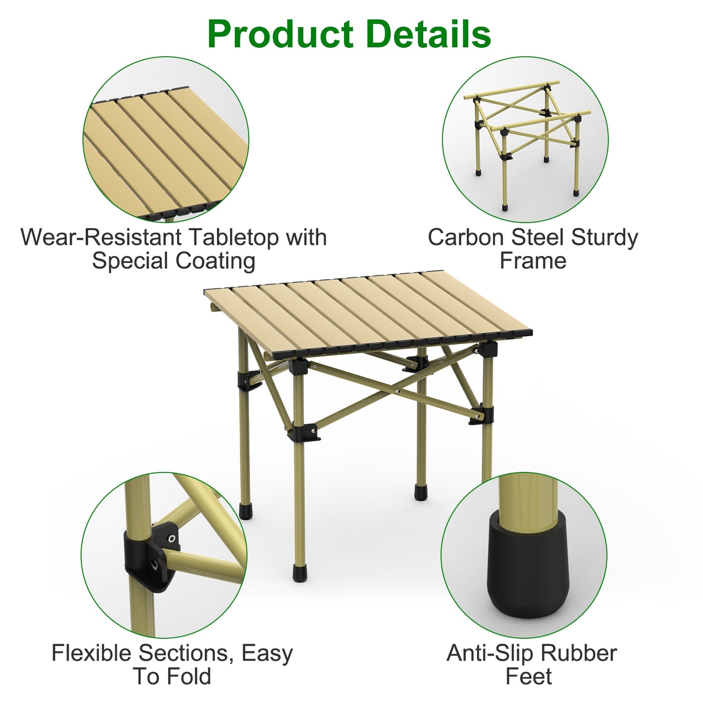 Portable Folding Camping Table - Lightweight Carbon Steel, Multiple Sizes