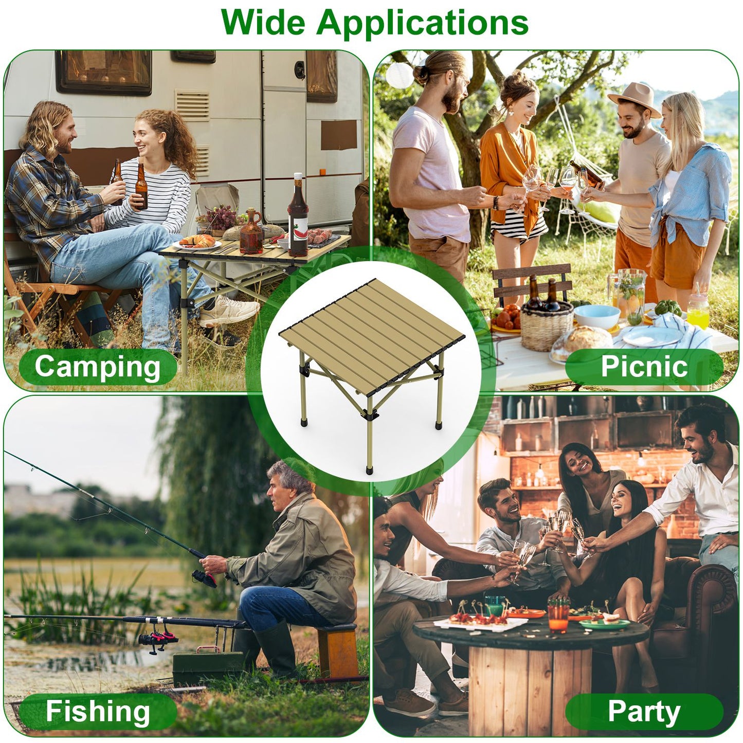 Portable Folding Camping Table - Lightweight Carbon Steel, Multiple Sizes