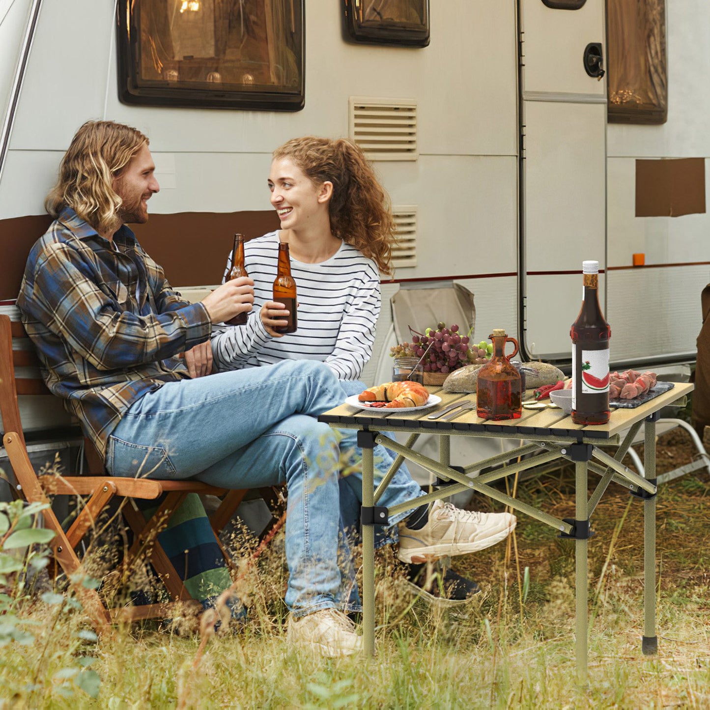 Portable Folding Camping Table - Lightweight Carbon Steel, Multiple Sizes