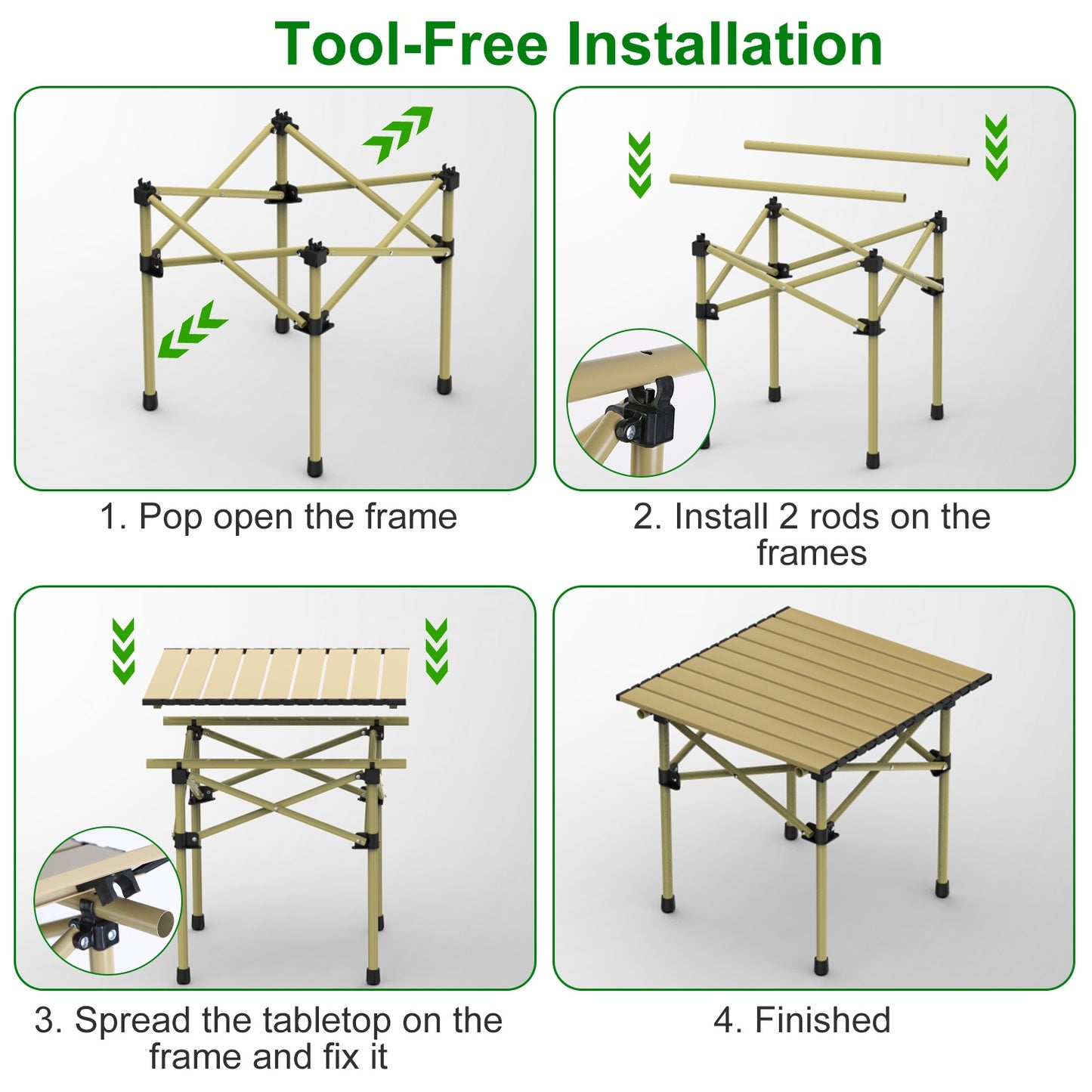 Portable Folding Camping Table - Lightweight Carbon Steel, Multiple Sizes