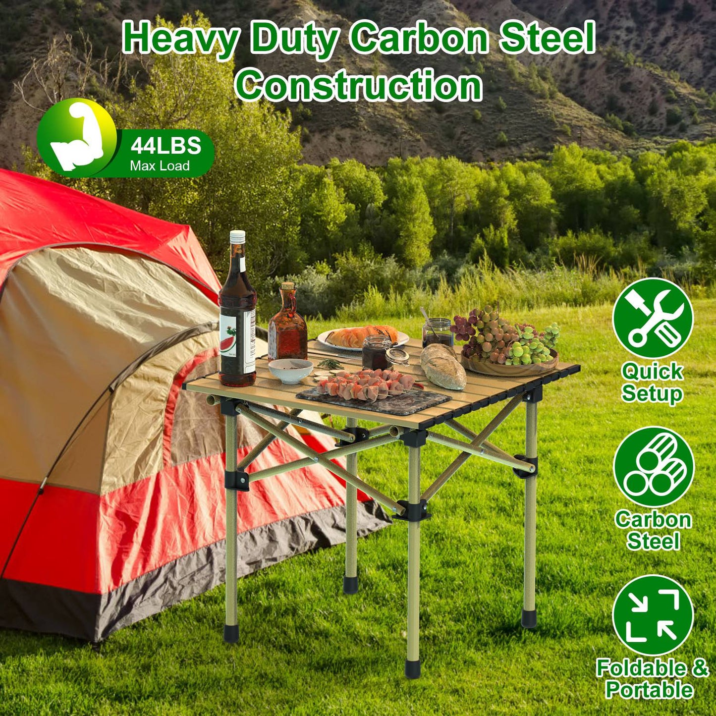 Portable Folding Camping Table - Lightweight Carbon Steel, Multiple Sizes