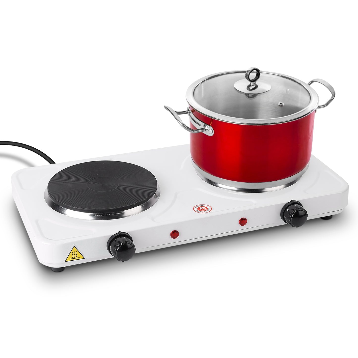 2000W Double Electric Burner with 5 Temperature Settings - White