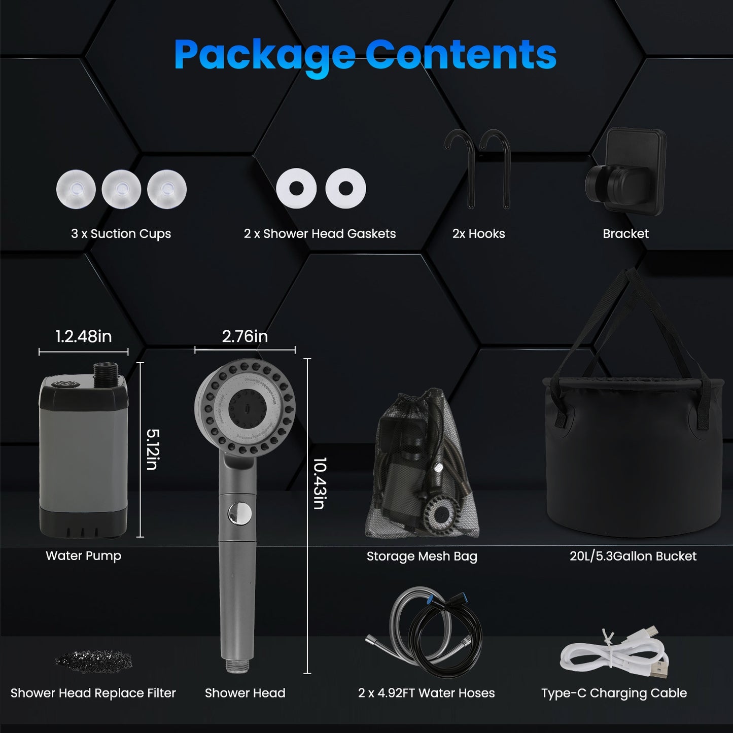 Portable Camping Shower with 6000mAh Battery & Filtered Shower Head