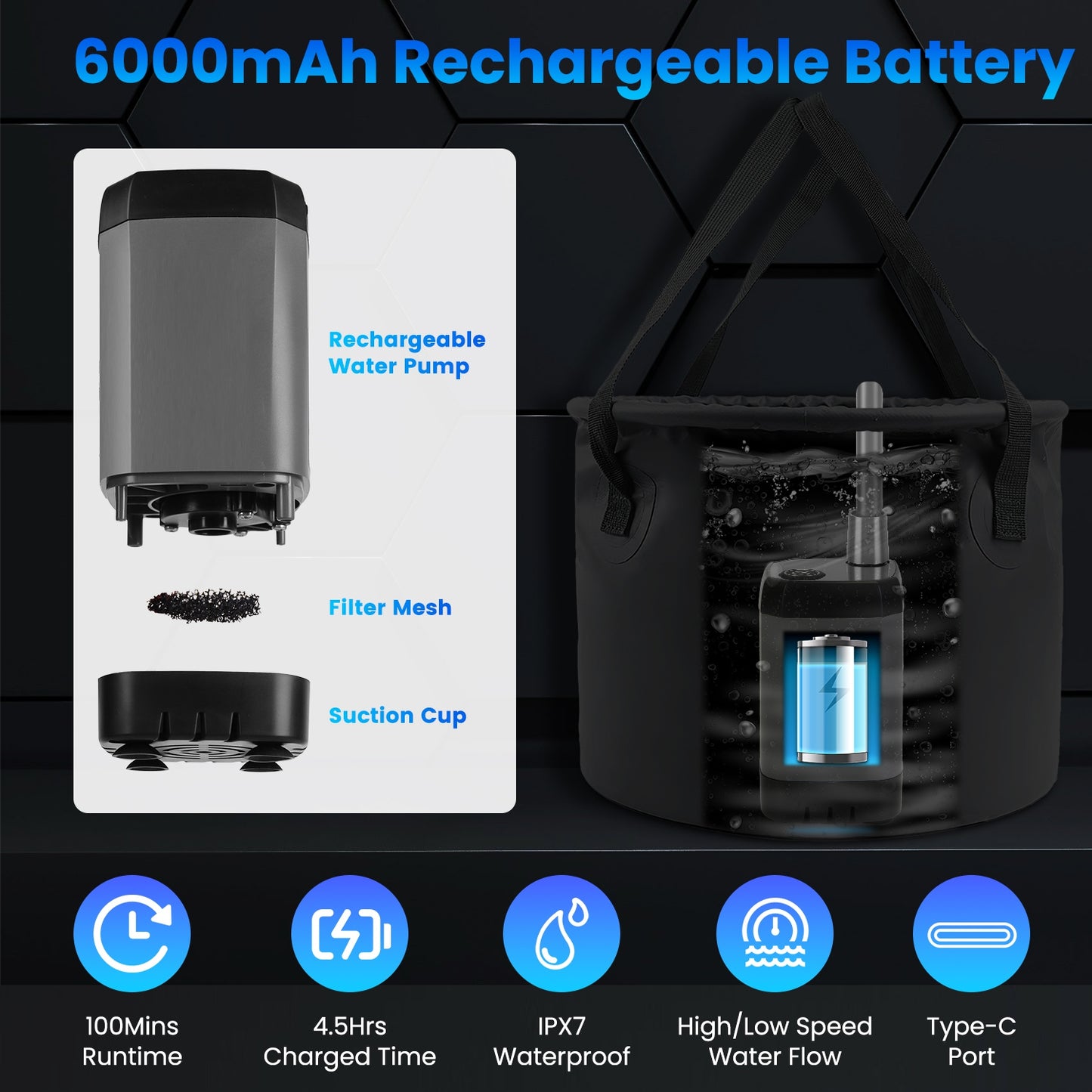 Portable Camping Shower with 6000mAh Battery & Filtered Shower Head
