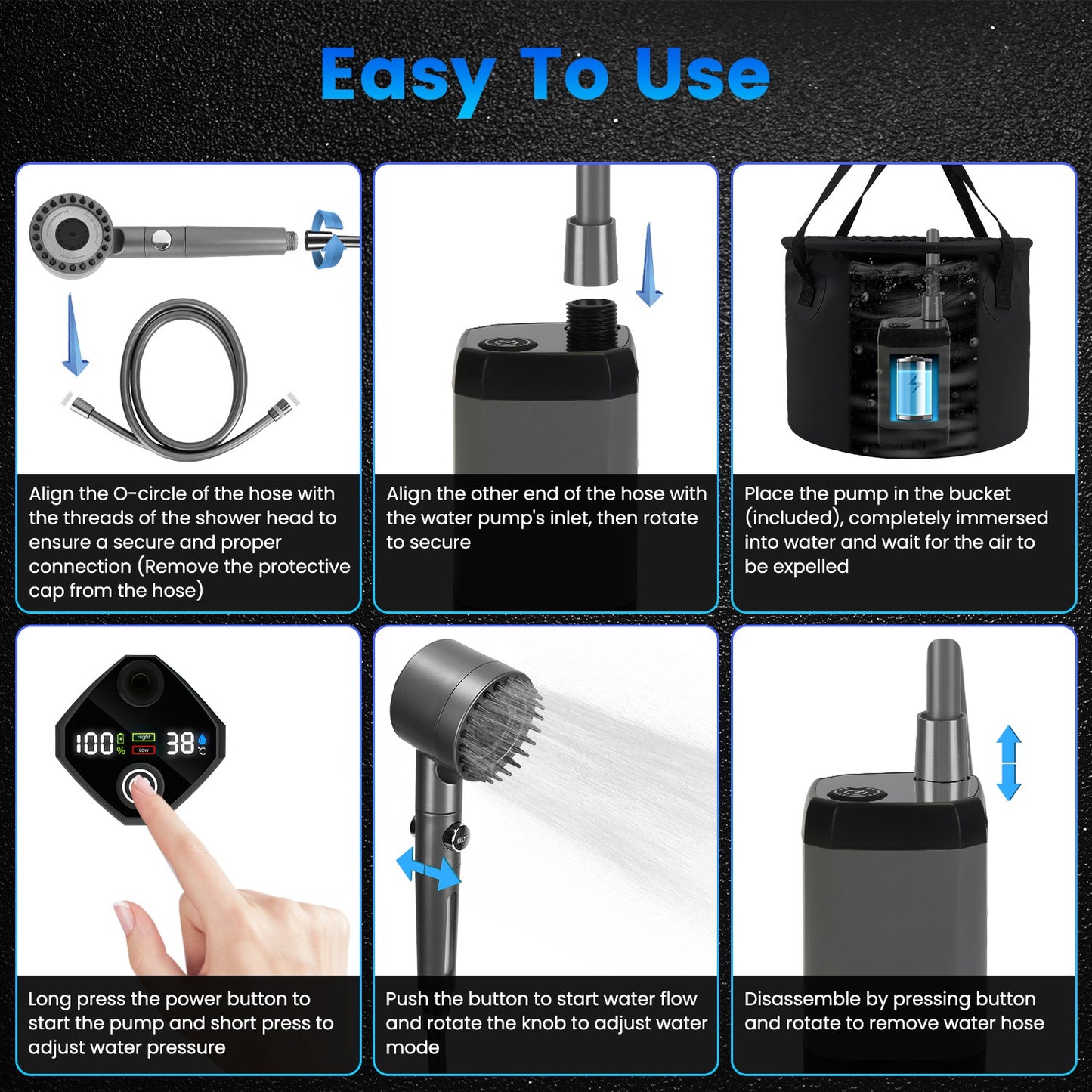 Portable Camping Shower with 6000mAh Battery & Filtered Shower Head