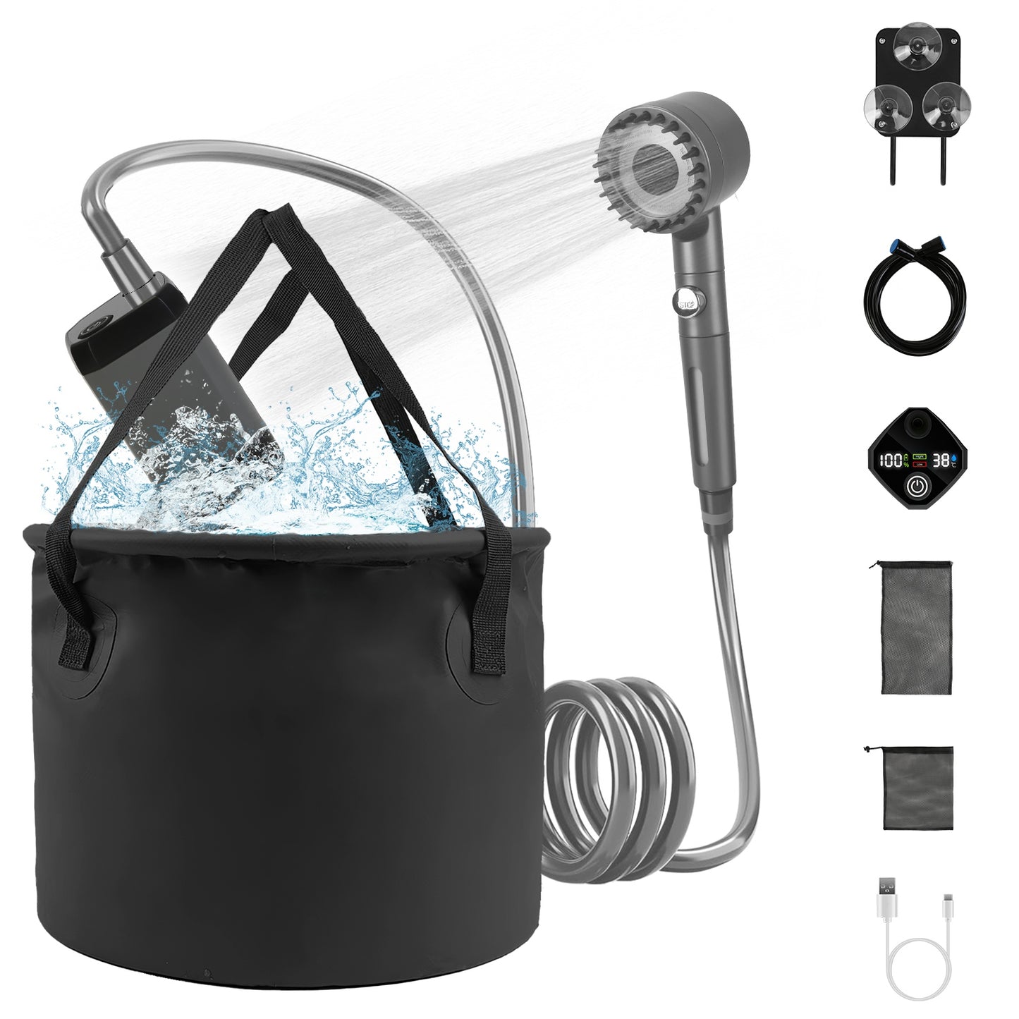 Portable Camping Shower with 6000mAh Battery & Filtered Shower Head