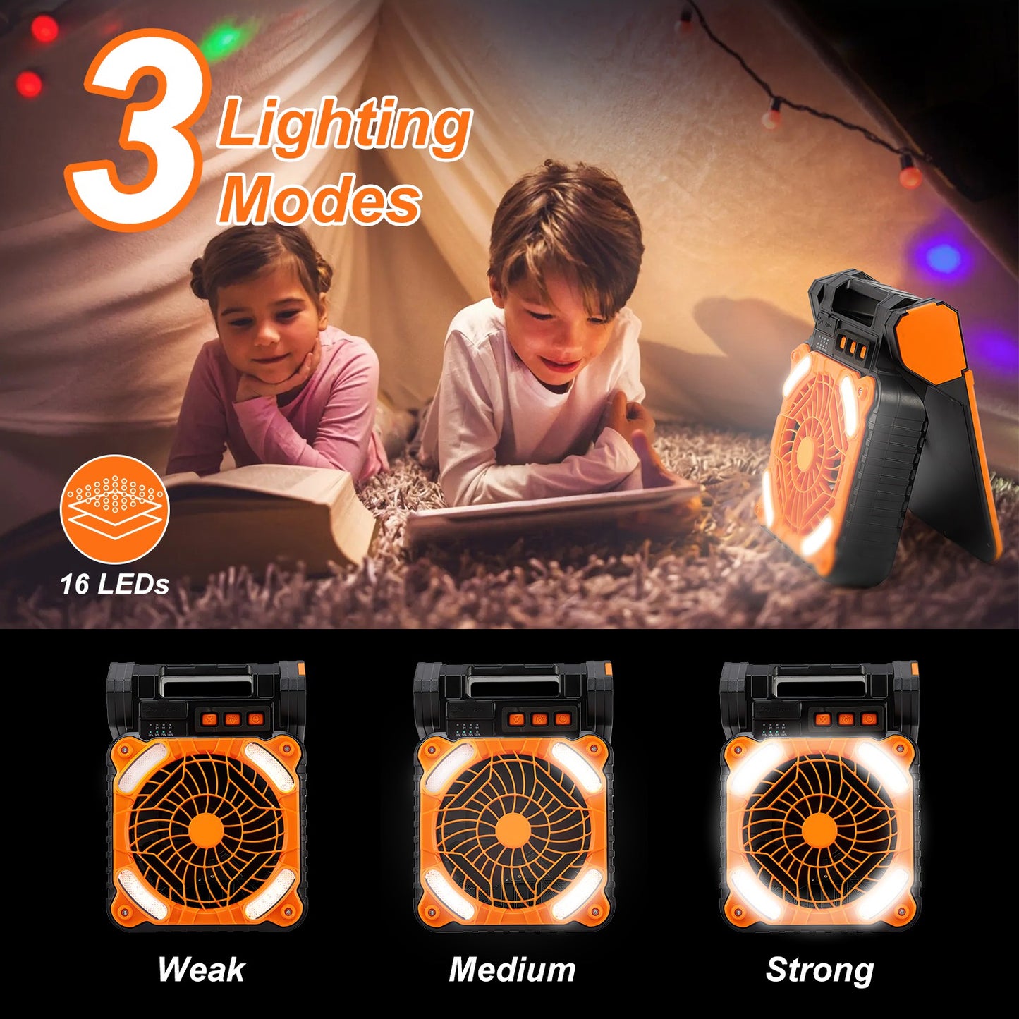 Solar Camping Fan with LED Lantern - 5200mAh Rechargeable