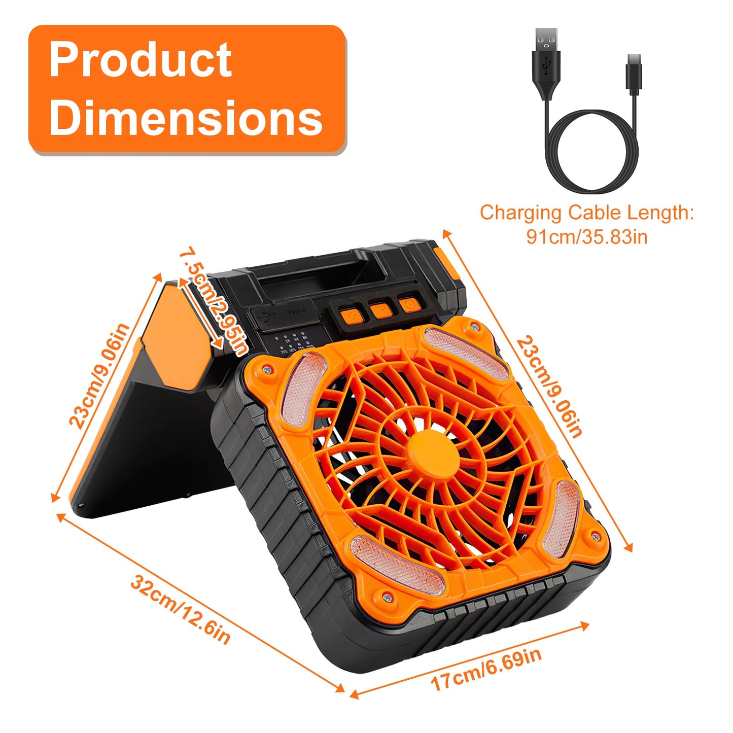Solar Camping Fan with LED Lantern - 5200mAh Rechargeable