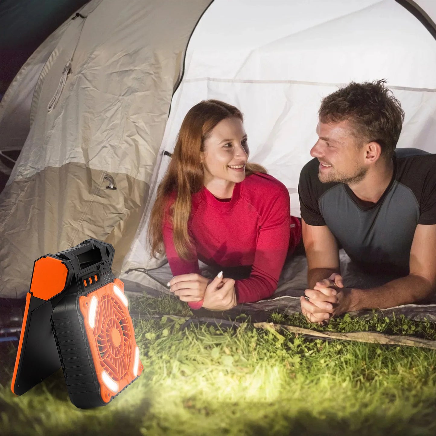 Solar Camping Fan with LED Lantern - 5200mAh Rechargeable