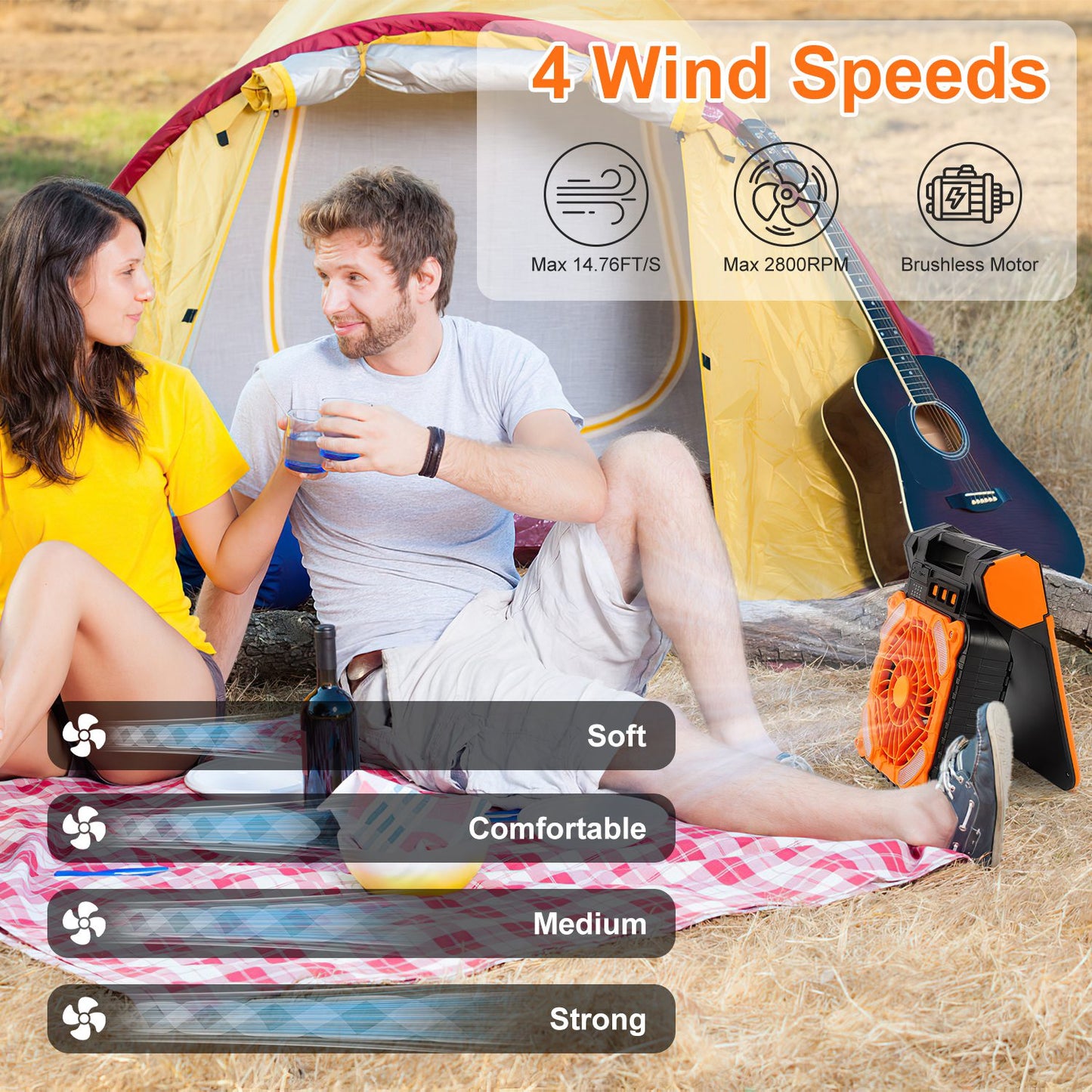 Solar Camping Fan with LED Lantern - 5200mAh Rechargeable