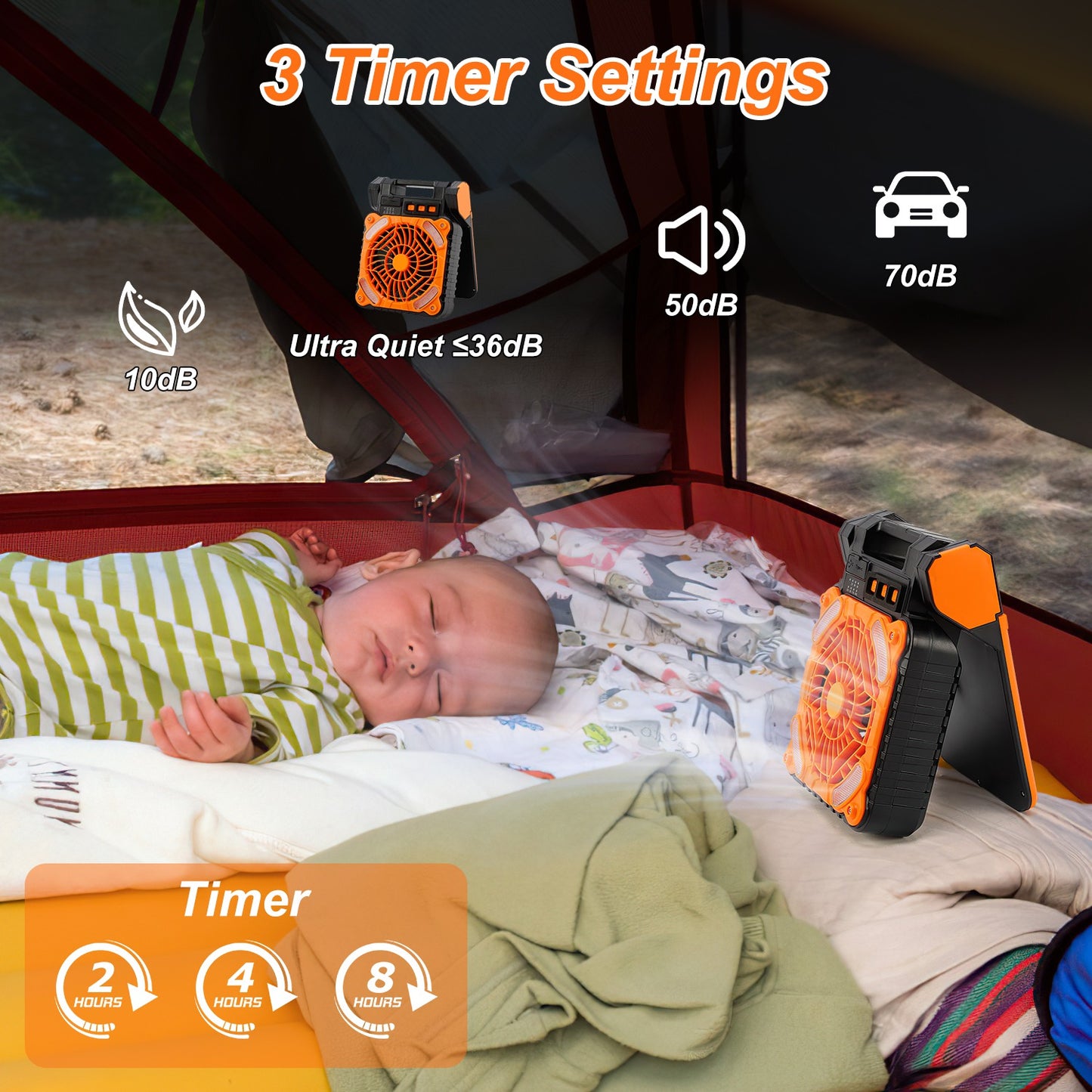 Solar Camping Fan with LED Lantern - 5200mAh Rechargeable