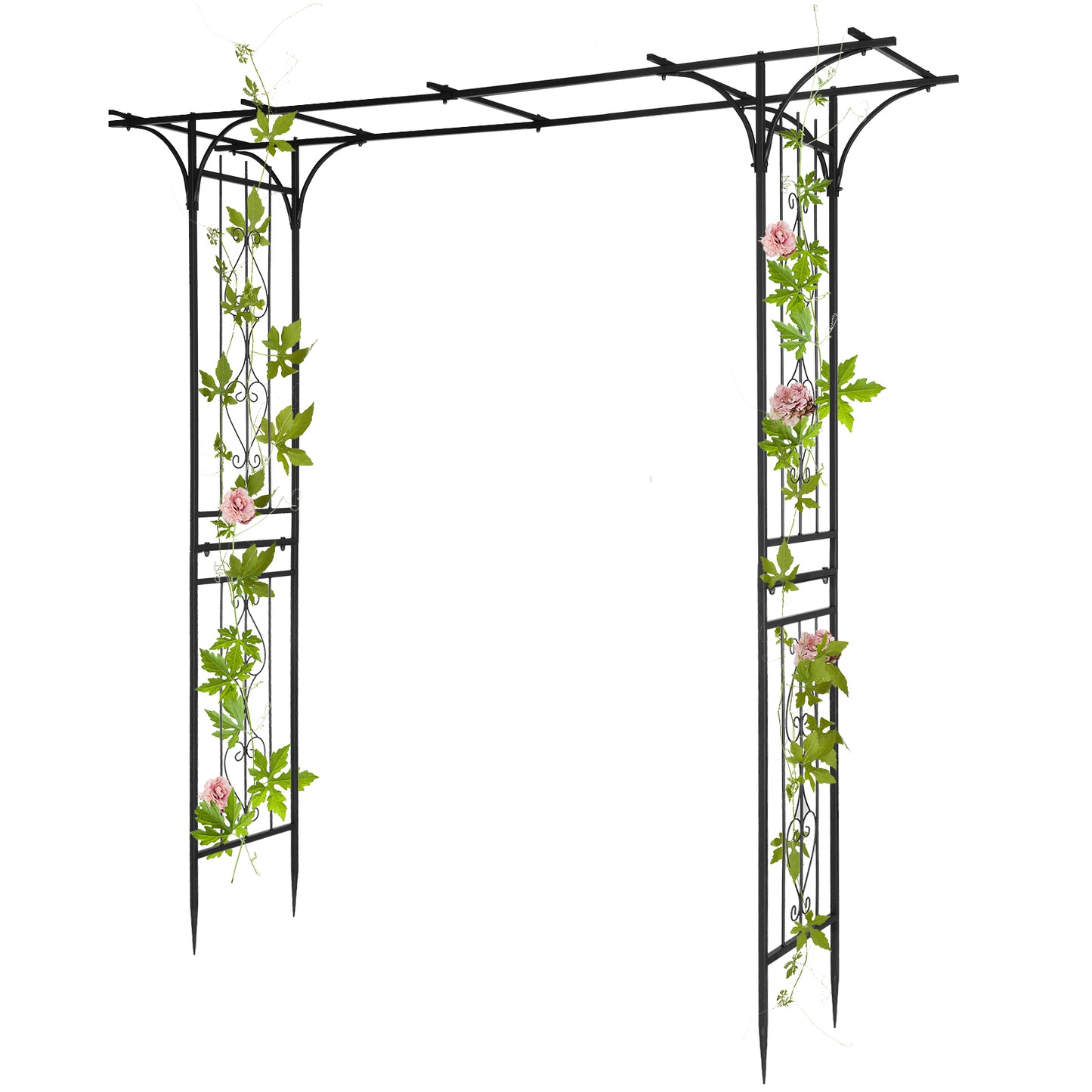 7.1ft Black Flat Top Wrought Iron Garden Arch for Vines and Climbing Plants