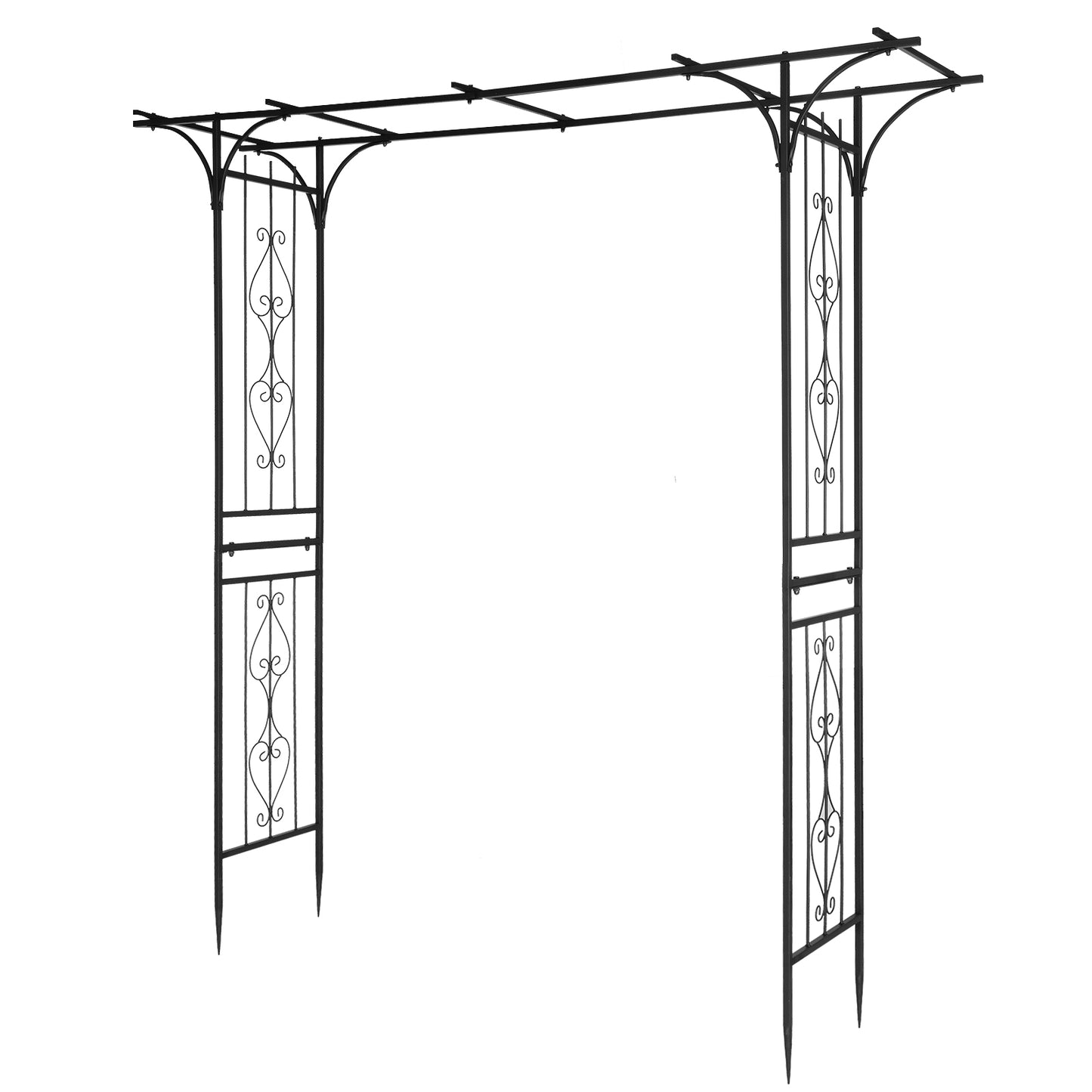 7.1ft Black Flat Top Wrought Iron Garden Arch for Vines and Climbing Plants